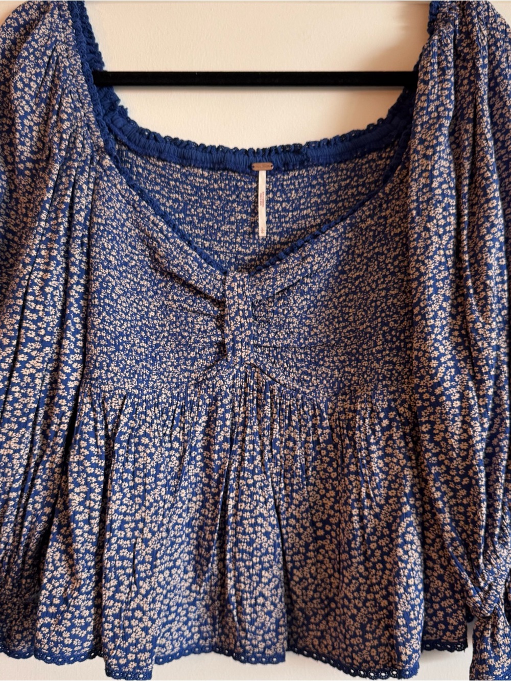Free People Blue Floral Peasant cropped top